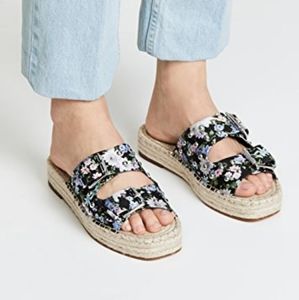 Rebecca Minkoff Jodi Strap Sandals slides Jute Platform Flats Floral Print Studs